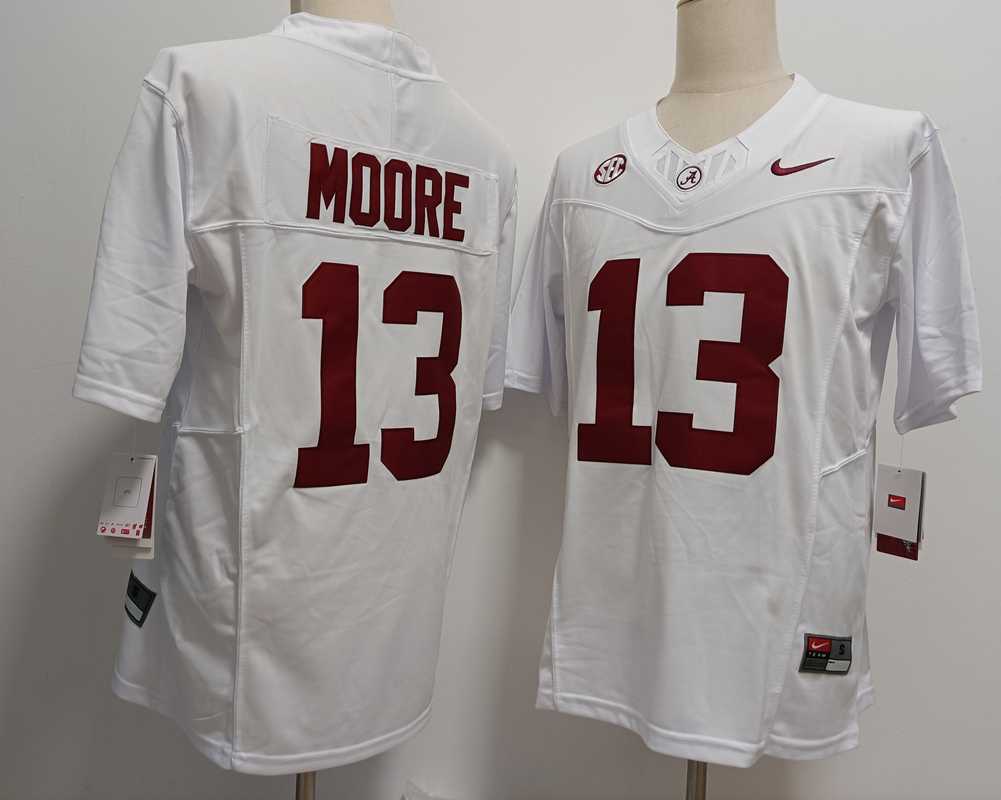 Mens Alabama Crimson Tide #13 Malachi Moore White FUSE College Stitched Jersey->alabama crimson tide->NCAA Jersey